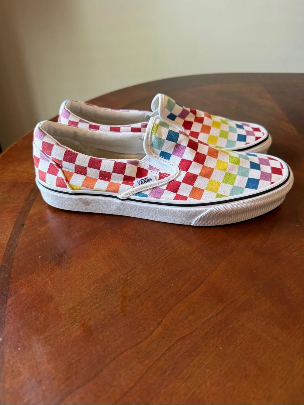 Vans Low Top Sneakers Rainbow Checkerboard Slip on Shoes Women’s Size 9